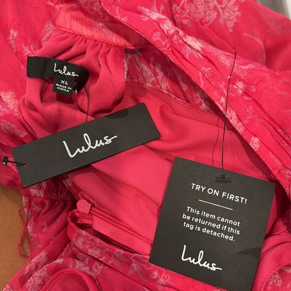 Lulu’s Float to You Hot Pink Floral Print Halter-Neck Tiered Midi Dress XL - Picture 6 of 6